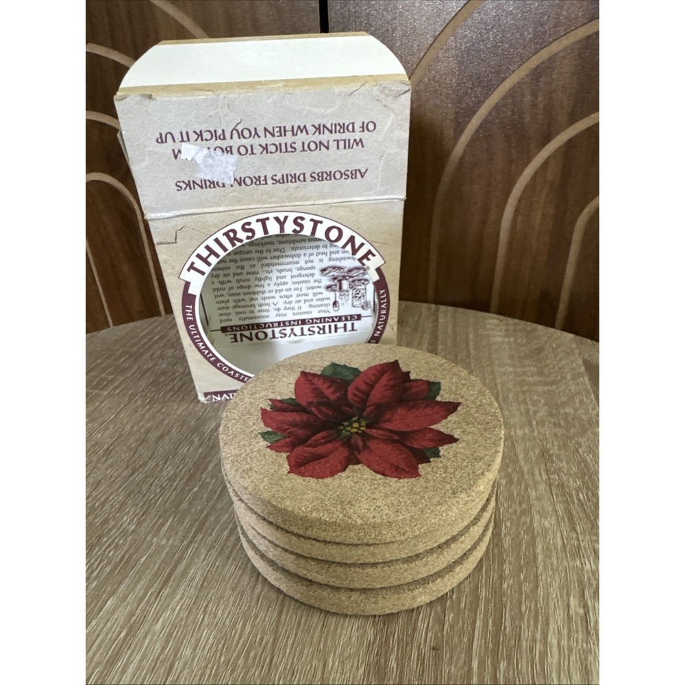 Thirstystone Natural Sandstone Coaster with Poinsettia Made in USA